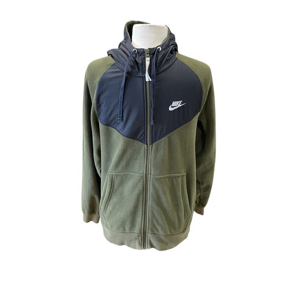 Mens Nike Sportswear Full-Zip Fleece Hoodie 929114 395 Green/Black Size Small - Picture 1 of 14